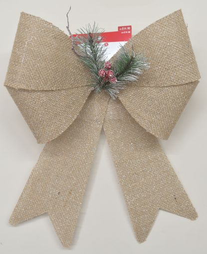 Large Burlap Bow with Pine / Berries