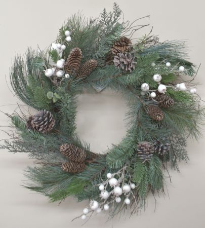 Pine Cone White Ball Wreath