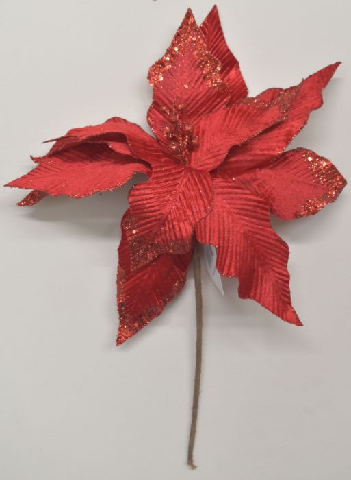 GLITTER Poinsettia Stem - Red