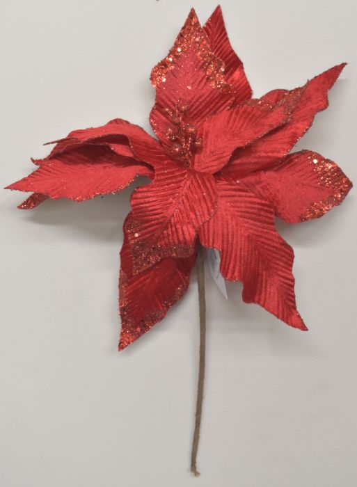 Glitter Poinsettia Stem - Red