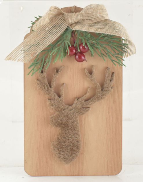 WOOD Tag Ornament With Deer - Natural