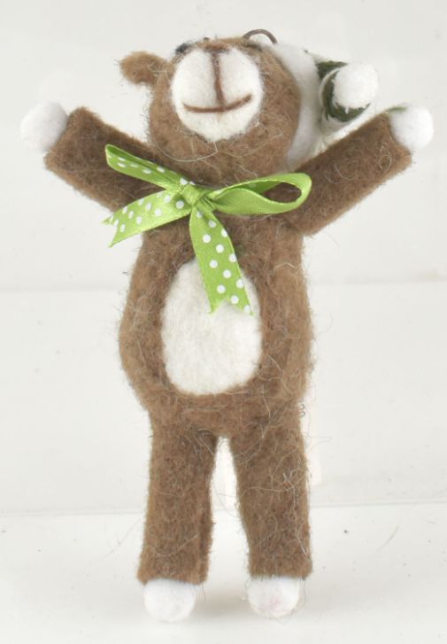 Teddy Bear Ornament Brown with Green Bow