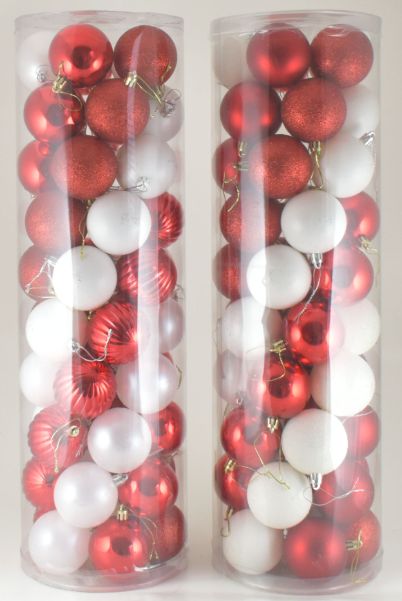 Plastic Solid/GLITTER Balls 50 PC 2 Asst. Red/White