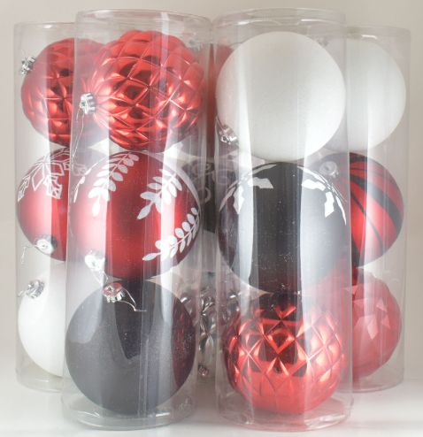 Plastic Ball Ornament 4 Asst. 3 PC Box Houndstooth