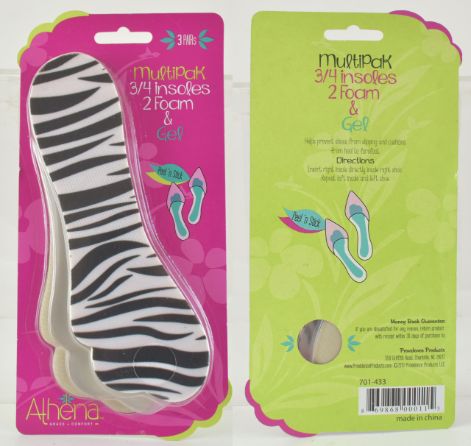 3 Pair Women's Zebra Print 3/4 Insoles