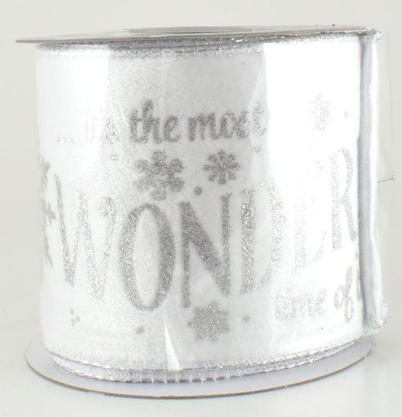 White/Silver Glittered Ribbon ''It's The Most Wonderful Time of Th