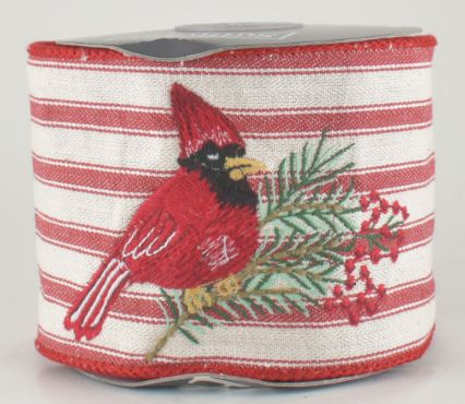 CHRISTMAS Cardinal Striped Ribbon