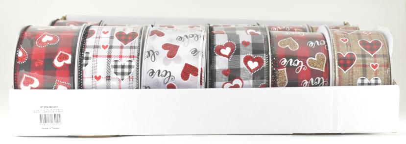 VALENTINE Wired Edge Ribbon - 12 Assorted