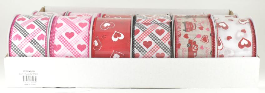 Valentine Wired Edge Ribbon - 12 ASSORTED