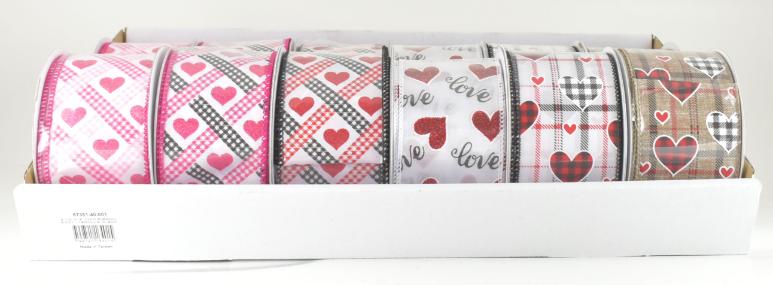 Valentine Wired Edge Ribbon - 12 ASSORTED