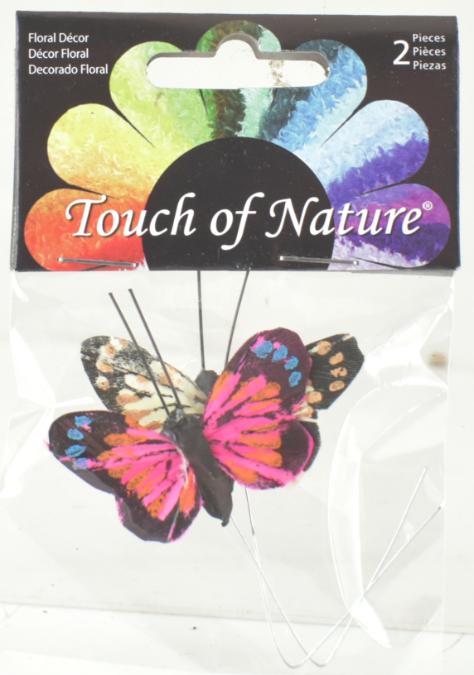 1.75'' Hot Pink/Yellow Small Feather Monarch Butterfly with wire 2