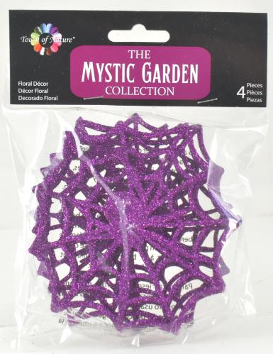 4'' Purple GLITTER Cobweb Ornaments 4 pc