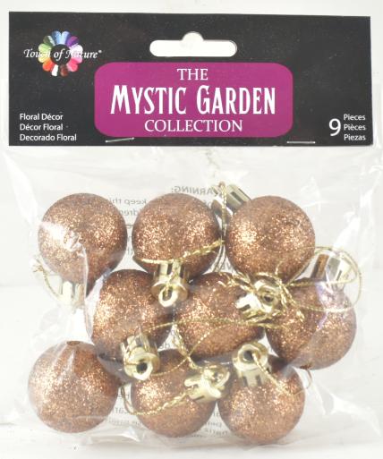 30mm Orange GLITTER Mini Ornament Balls 9 pc
