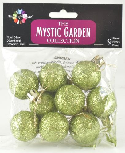 30mm Lime Green GLITTER Mini Ornament Balls 9 pc