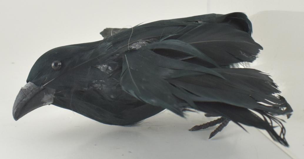 7'' BLACK Feather Flying Crow on Wire