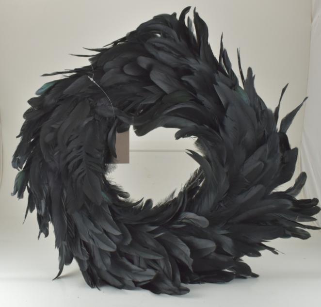 15'' BLACK Cocktail Feather Wreath