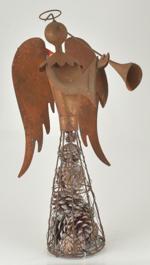 18'' Metal Rustic Pinecone Angel Playing Trumpet HOLIDAY Decor