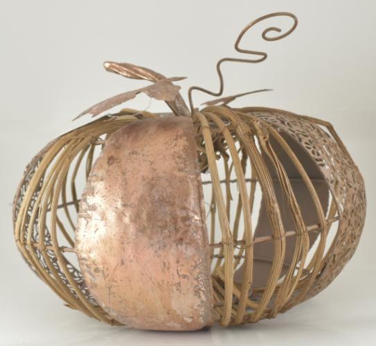 10'' Medium COPPER Colored Pumpkin Metal and Natural Material