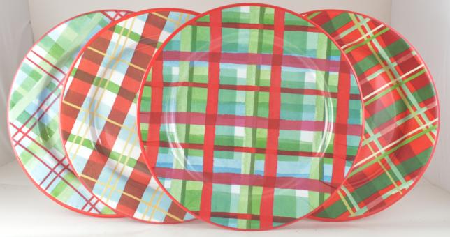 Plaid Durable Melamine Plates 4 Assorted