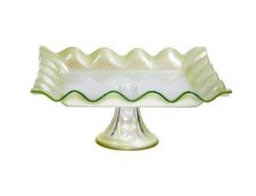 Glass Footed PLATE / Stand Square Green