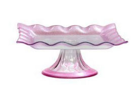 Glass Footed PLATE / Stand Square Pink