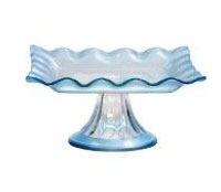 Glass Footed PLATE / Stand Square Blue