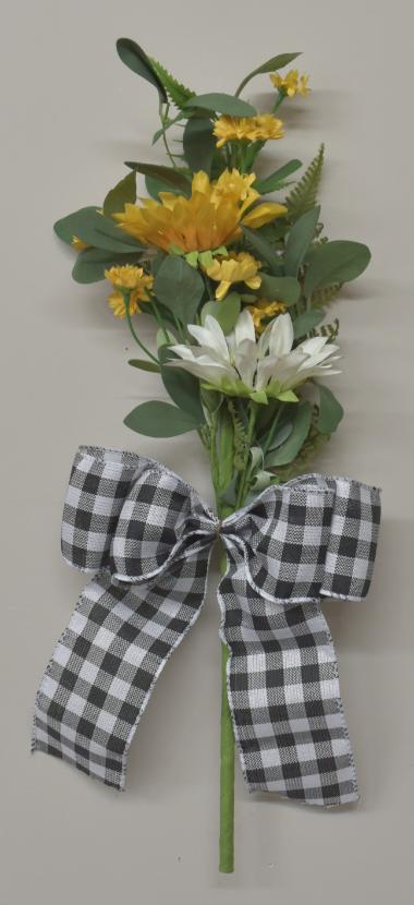 Artificial Sunflower with Gingham Bow Spray