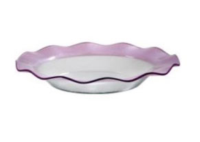 Glass PLATE Ruffled Edges Pink