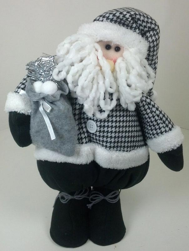 Large Standing Plush Santa Houndstooth Pattern