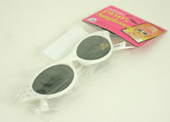 White 1950s Costume SUNGLASSES with Jewel Accents