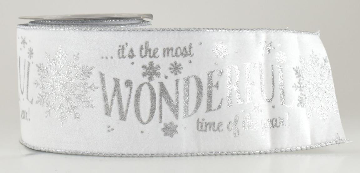 15'x4'' White Wired Velvet Ribbon with Silver GLITTER