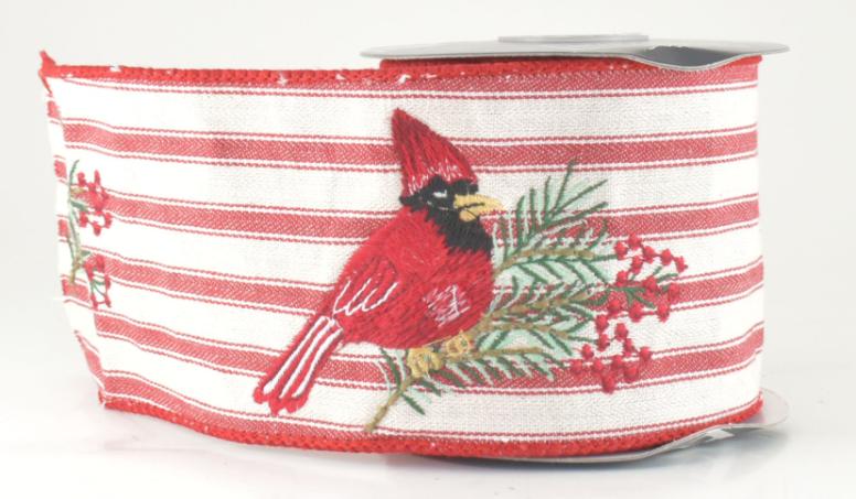 15'x4'' RED/Cream Cardinal WiRED Ribbon