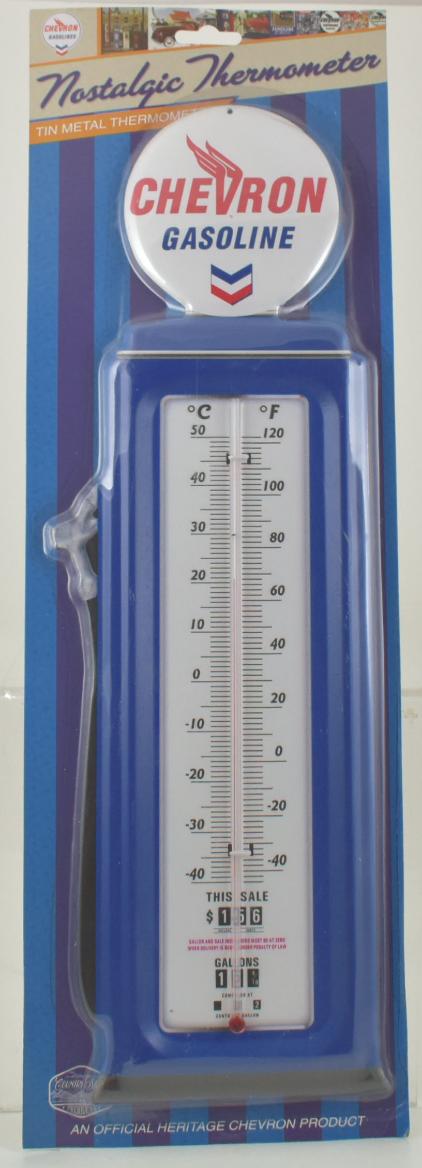 Chevron Gasolines Gas Pump Metal Thermometer