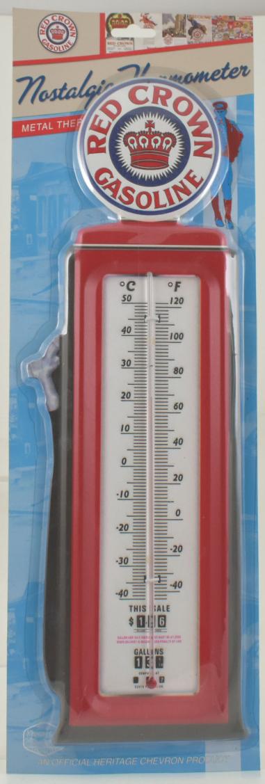 Red Crown Gasoline Gas Pump Metal Thermometer