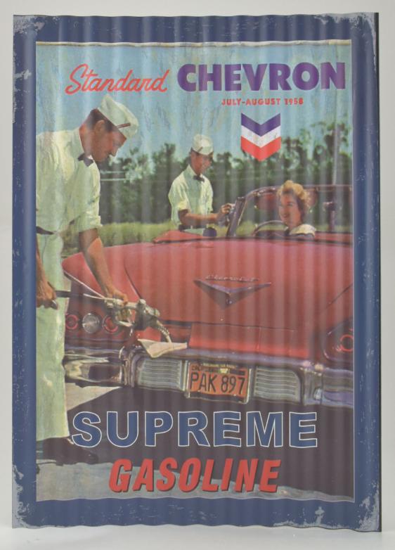 Chevron Supreme Gasoline Corrugated Sign - Metal