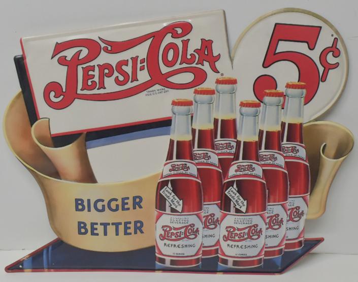 Pepsi Cola 5 Cent ''Bigger Better'' Metal Sign