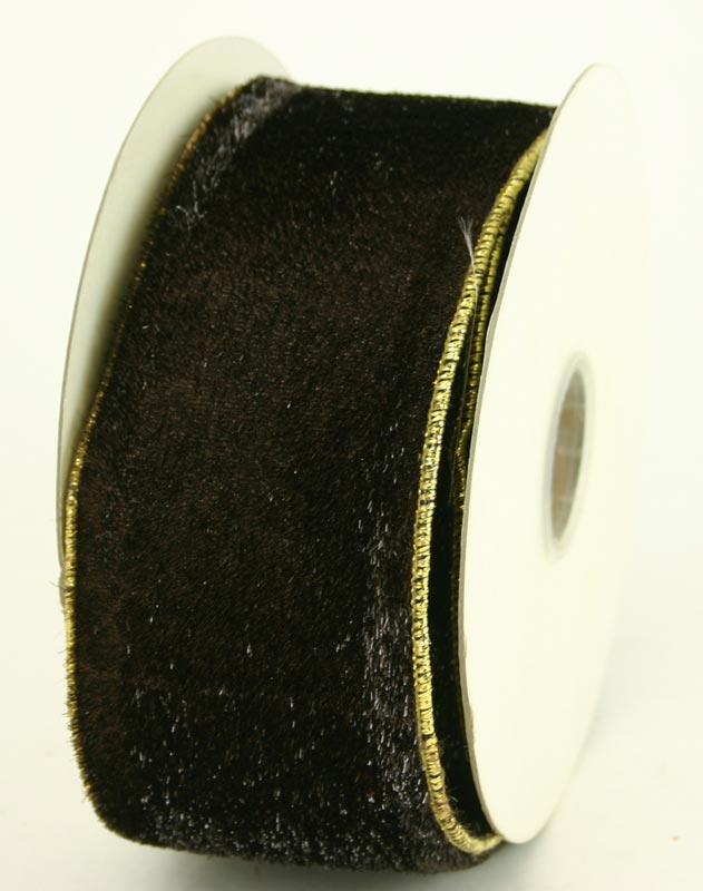 BROWN / Gold Full Lurex Lame Back Ribbon 2.5'' x 10 yards