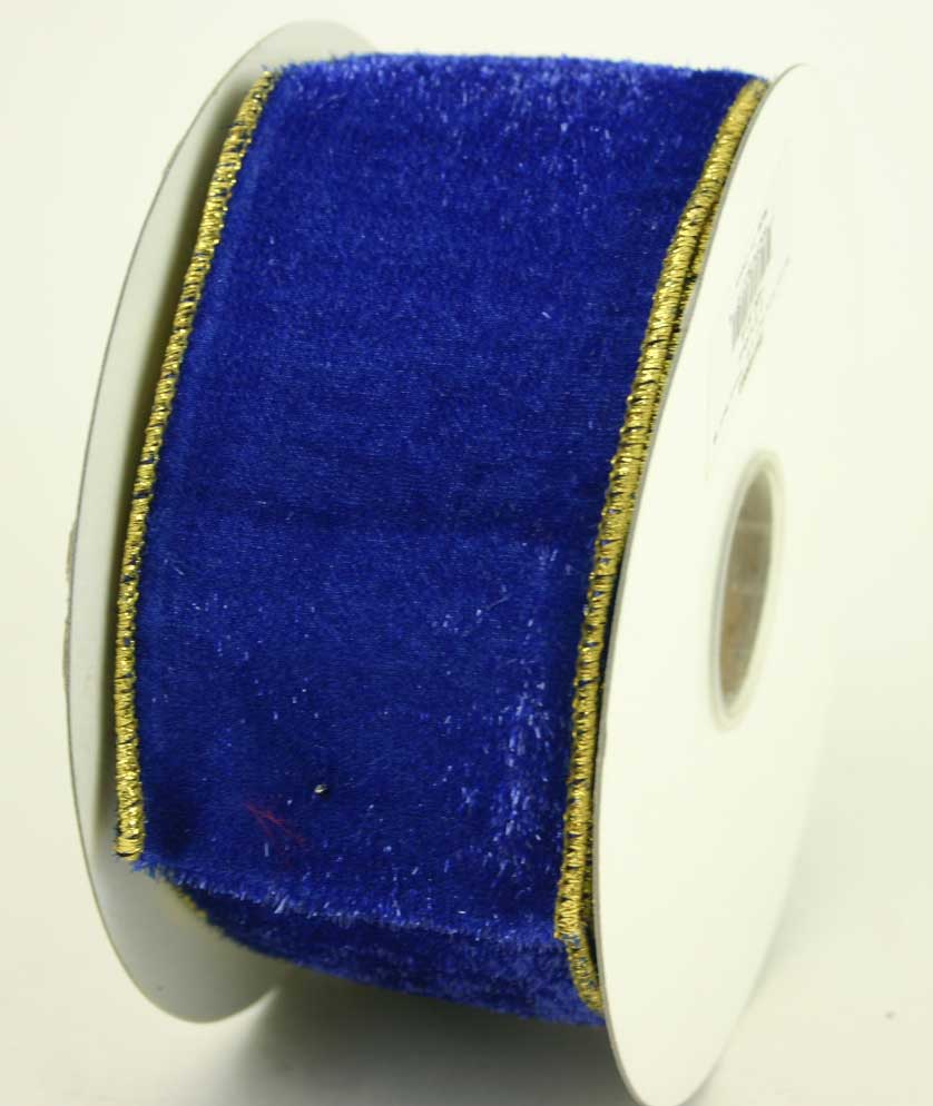 Blue / GOLD Full Lurex Lame Back Ribbon 2.5'' x 10 yards