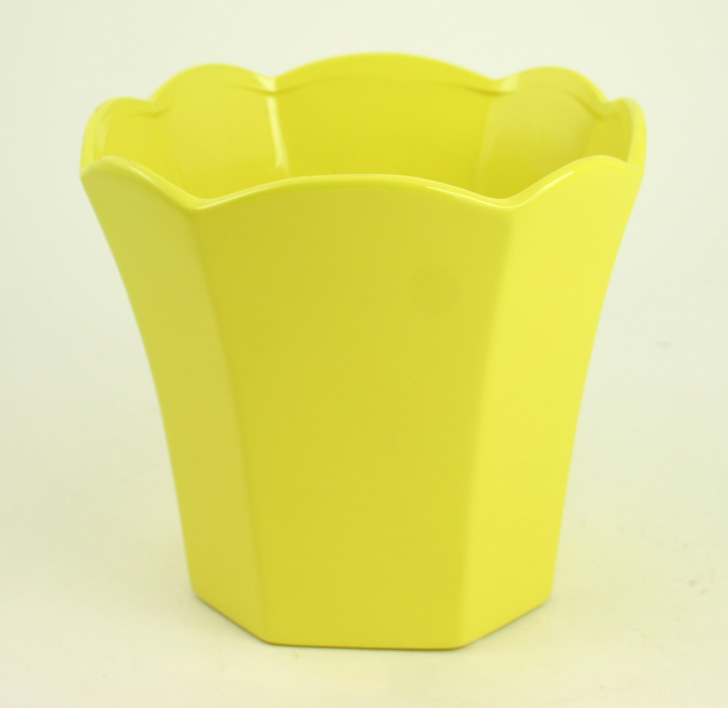 Yellow Ceramic Planter / VASE Ruffled Edge