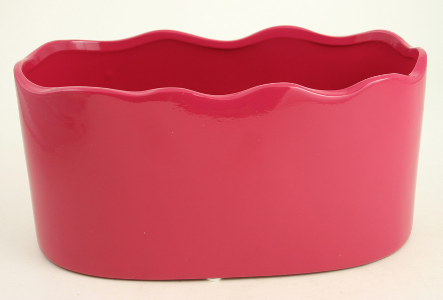 Dark Pink Oblong Planter / VASE with Ruffled Edge