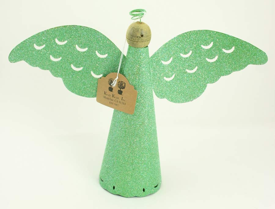 Green Metal Glitter Angel 10.5''