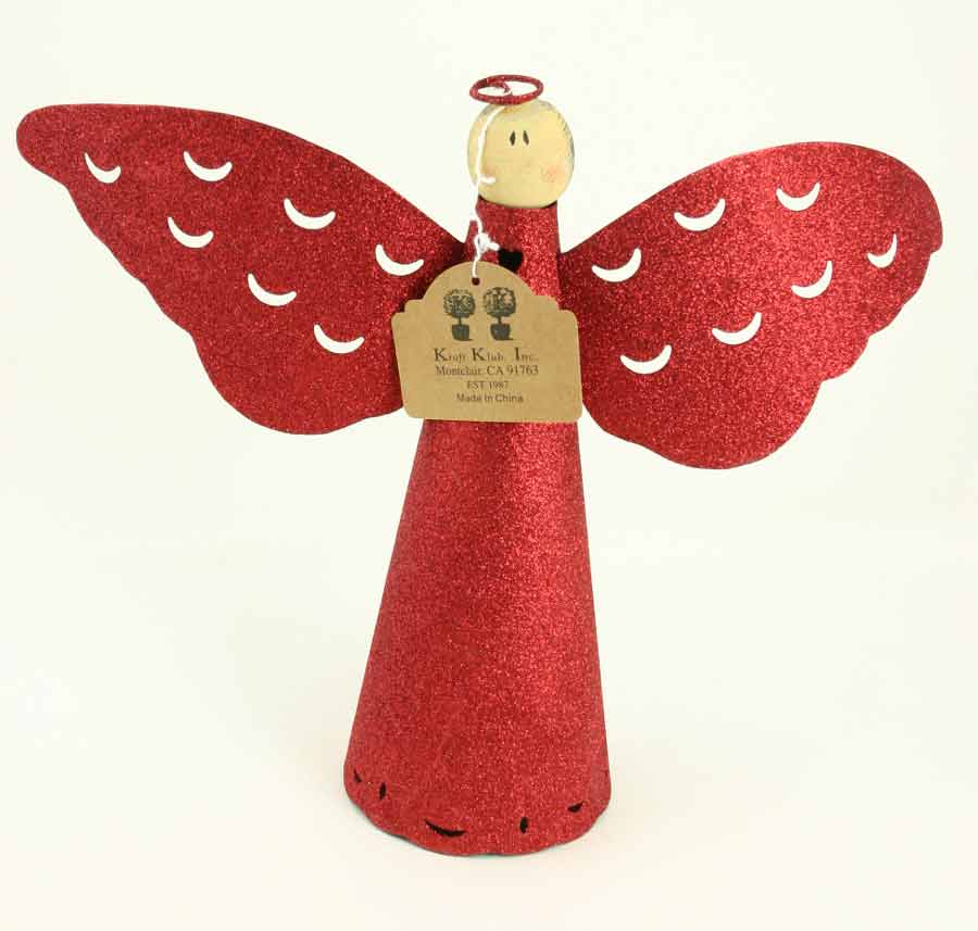 Red Metal Glitter Angel 10.5''