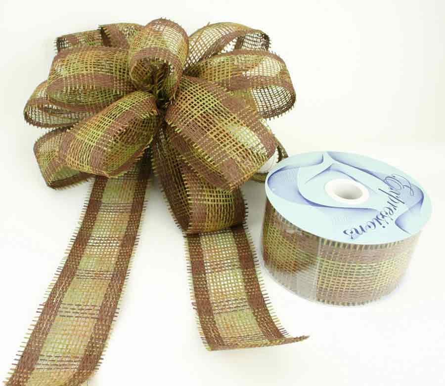 Natural / Moss Green / Chocolate Paper Mesh Ribbon 2.5'' x 20 Yard