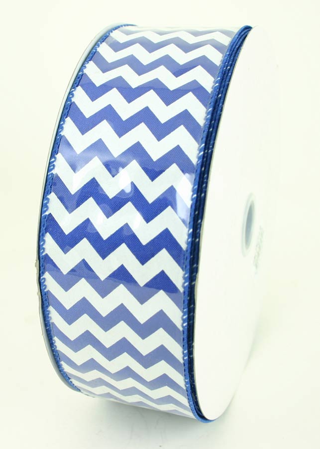 Blue Chevron Wire Edge Ribbon 2.5'' x 50 Yards