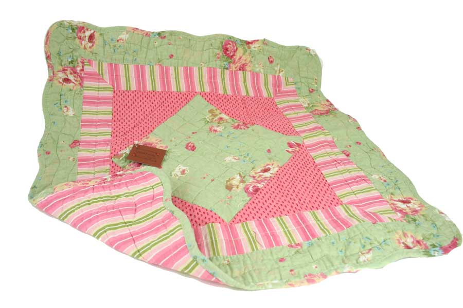 Quilted Center Piece Decor / Doll Quilt - Green / Pink