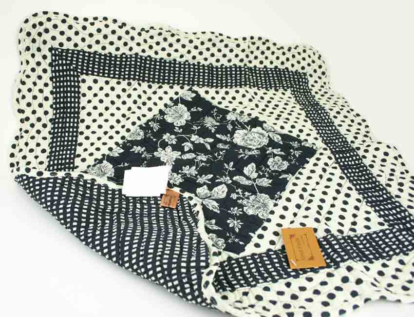 Quilted Center Piece Decor / Doll Quilt - Black Polka Dot