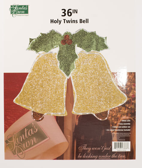 LED Lighted Twin Bells / Holly 36''