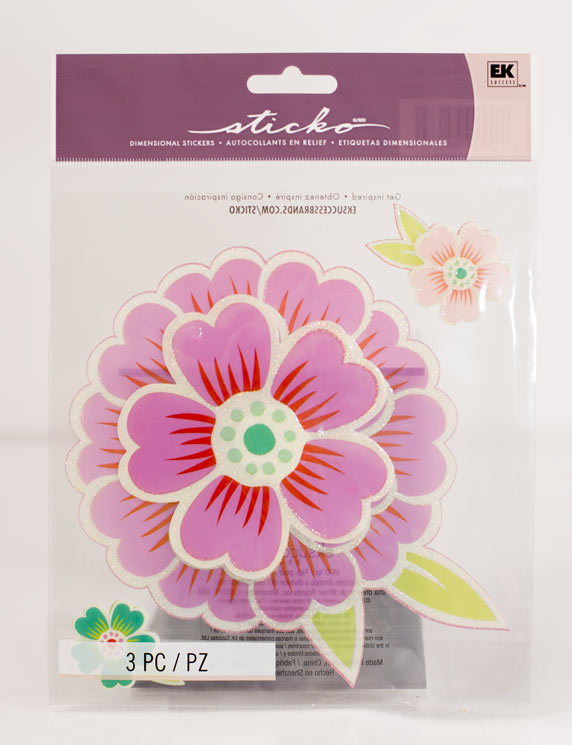 3 Piece 3-D Glitter Flower STICKER Set