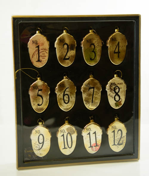 Glass Acorn Half Ornament with Numbers Set of 12