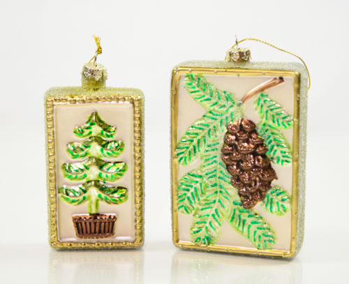 4'' CHRISTMAS Tree / Pine Cone Glass Ornament Asst.